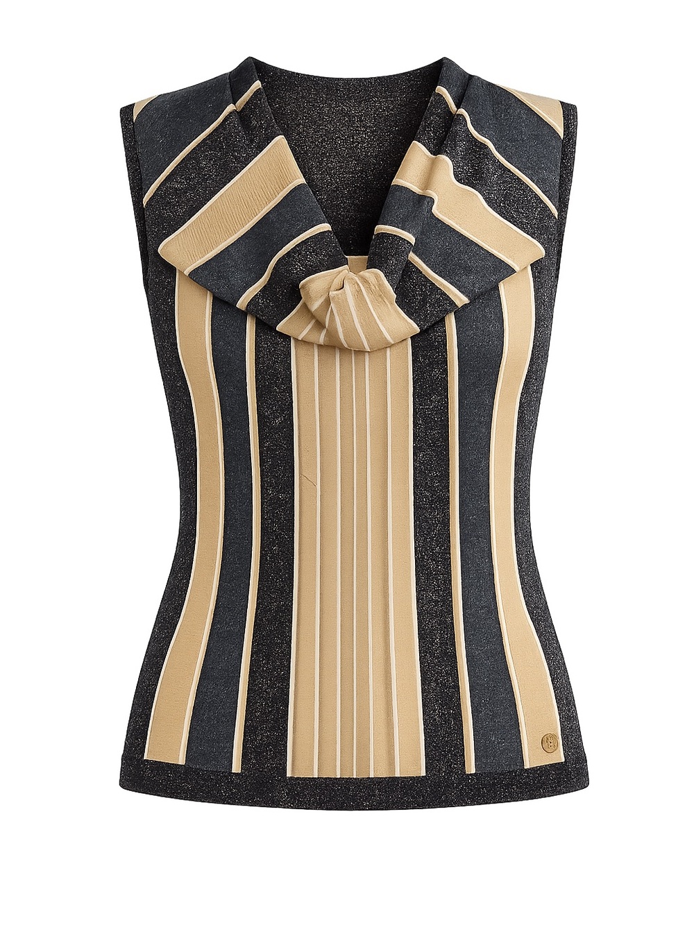 Escada Metallic Knit Sleeveless Sweater Top Black Gold Stripe Size 36